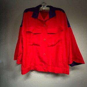 Vintage Schrader Separates Womens Size 10 Button Front Silk Blazer Red/Purple